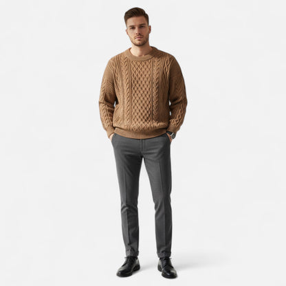 Herren Knit-Pullover Strukturiertes Zopfmuster Klassisch Beige