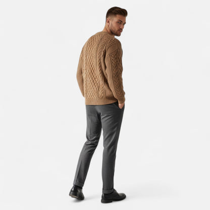 Herren Knit-Pullover Strukturiertes Zopfmuster Klassisch Beige