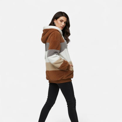 Triswina Damen Oversized Jacke mit Kapuze Gestreift