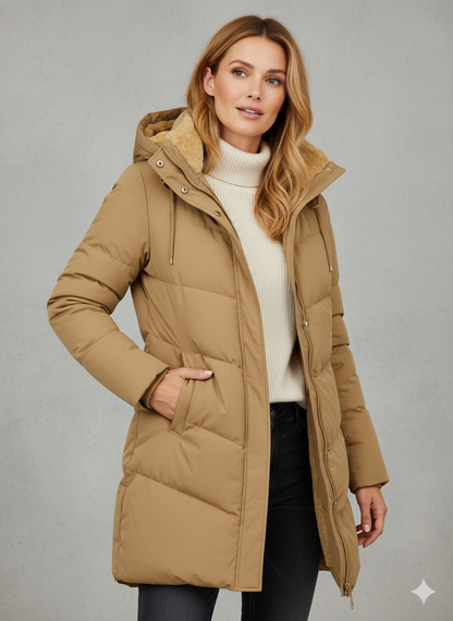 Damen Steppmantel Fleece Kapuze Reißverschluss
