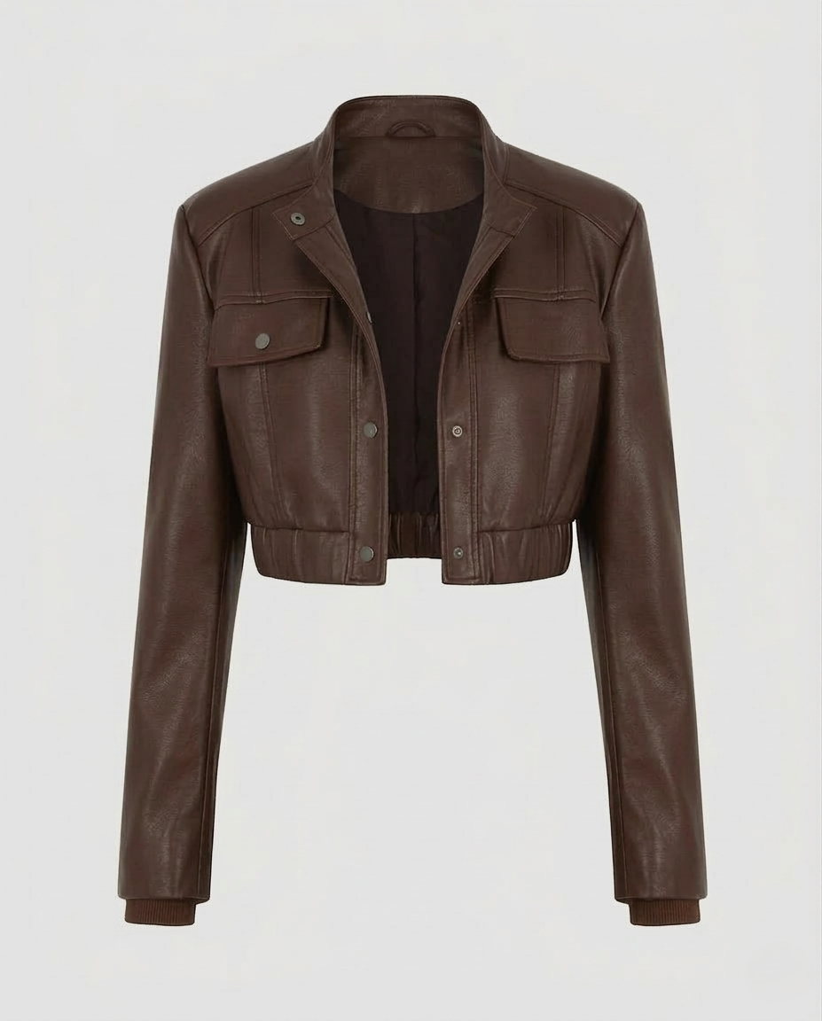 Damen Bikerjacke Kunstleder Schulterpolster