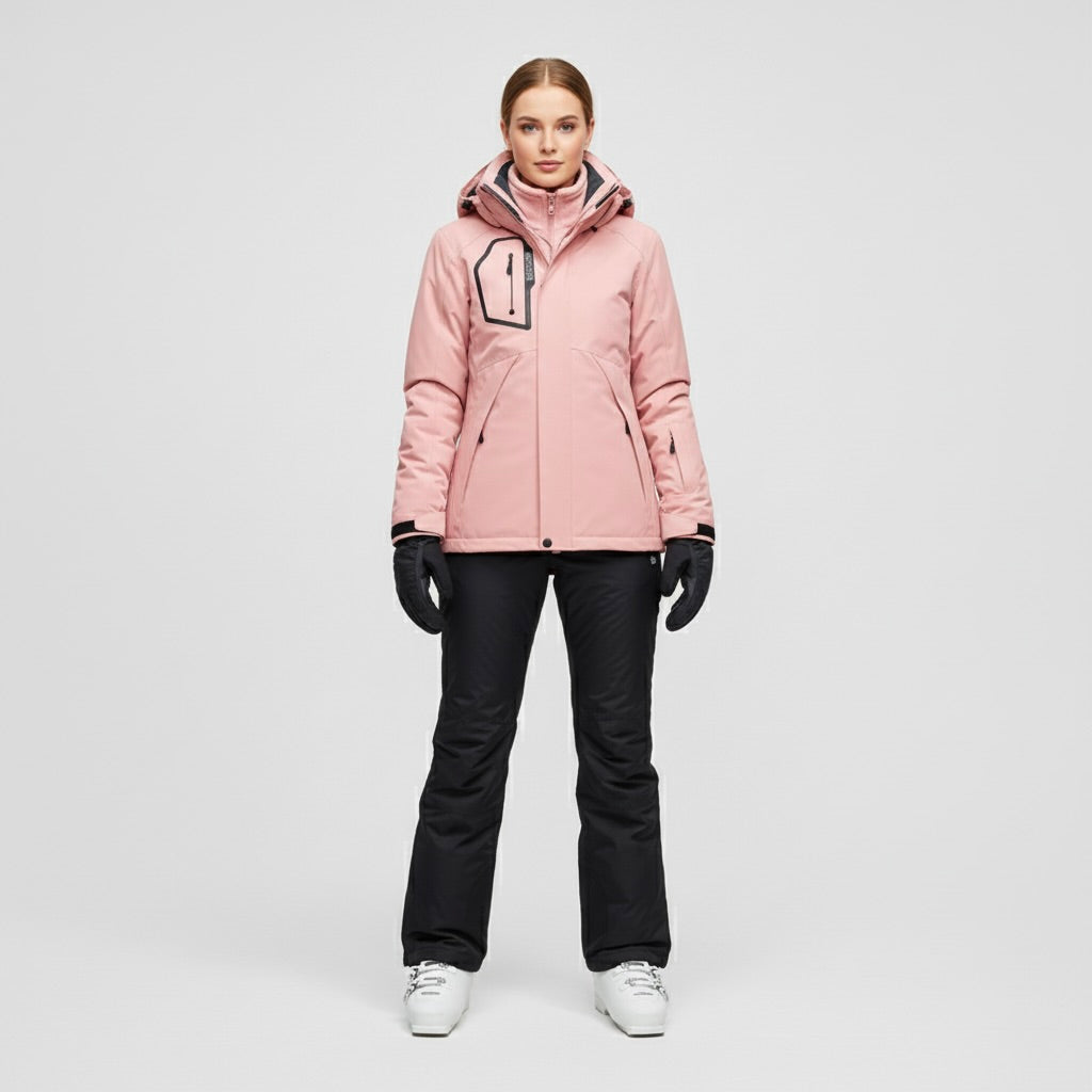 Damen Skianzug Kapuze Jacke Hose Zweiteiler Schwarz - Norvielle