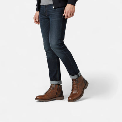 Herren Leder Stiefeletten Schnürboots Business Casual