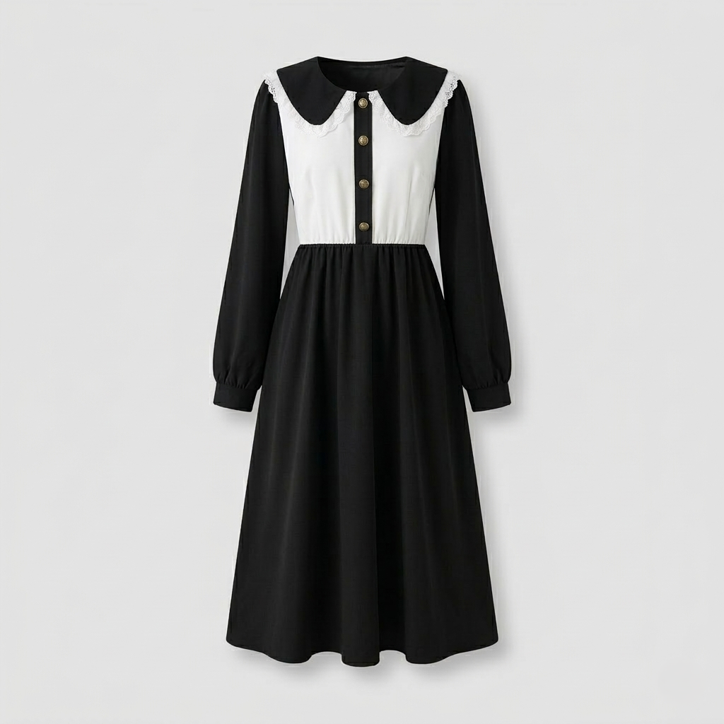 Damen Midikleid Rüschenkragen Empire