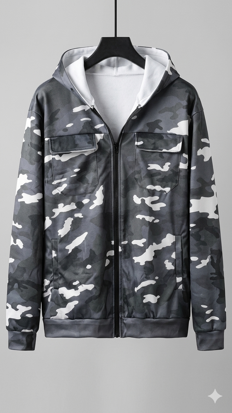 Norvielle Herren Camouflage Cargojacke Kapuze