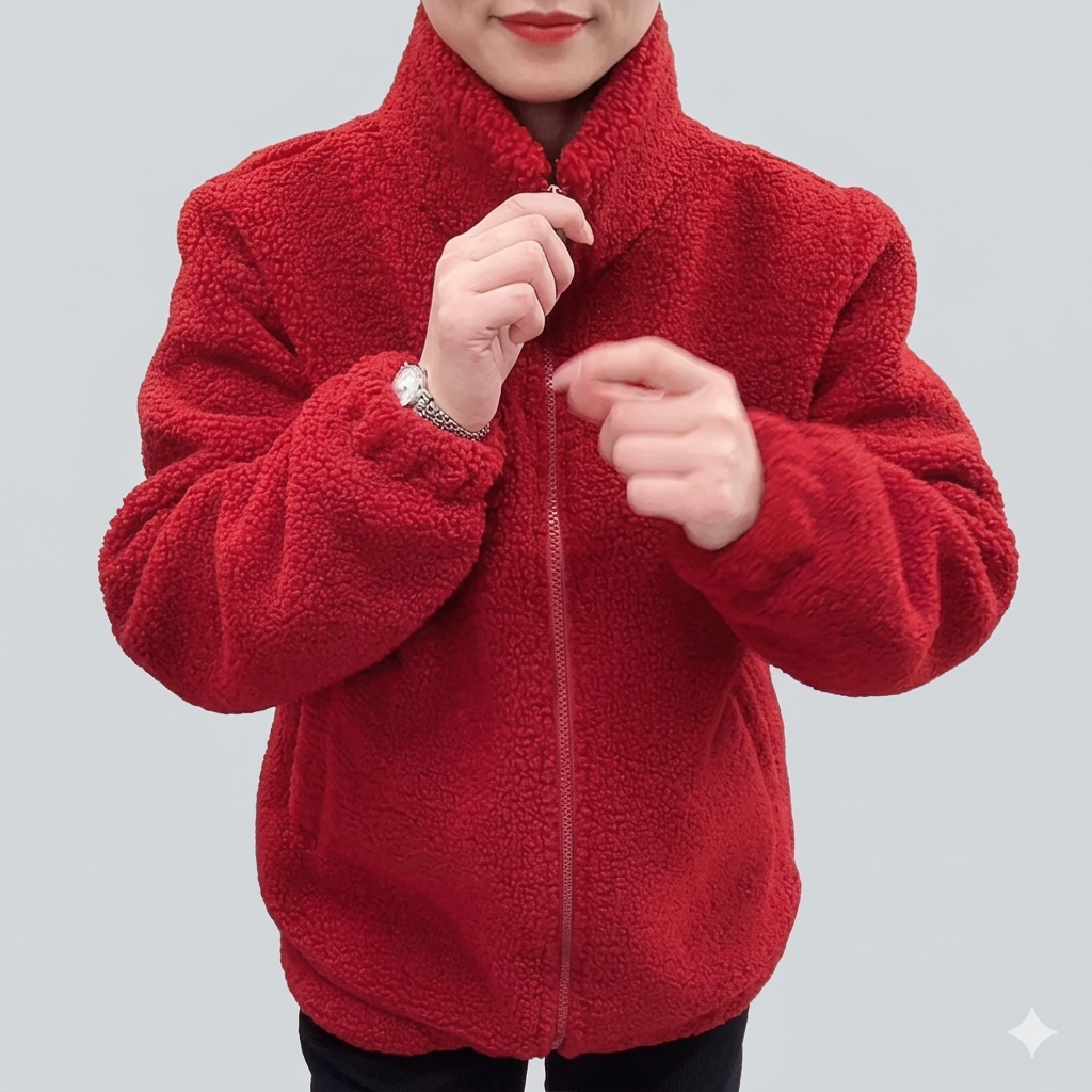 Damen Fleecejacke Flauschig Hochkragen Seitentaschen Norvielle