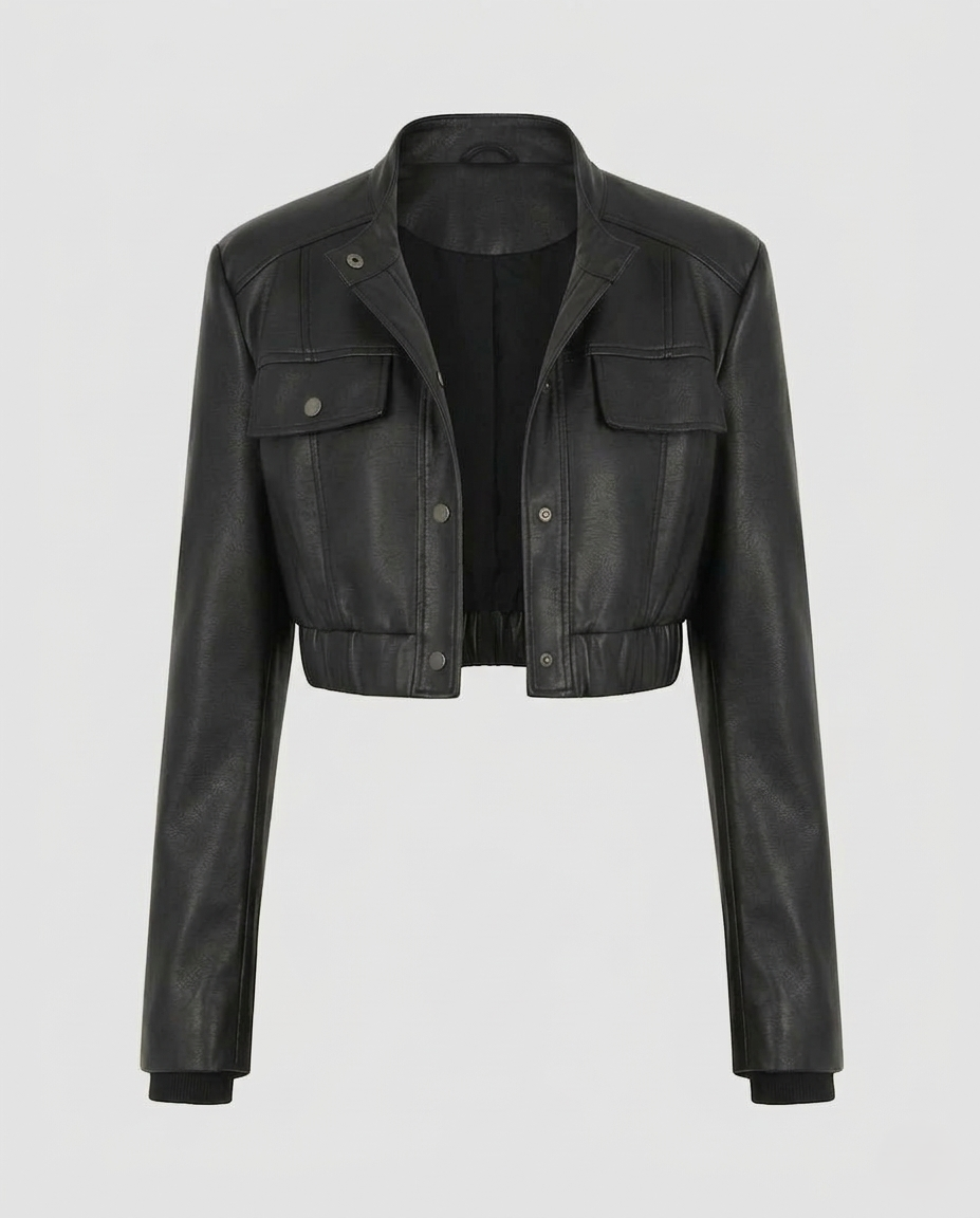 Damen Bikerjacke Kunstleder Schulterpolster