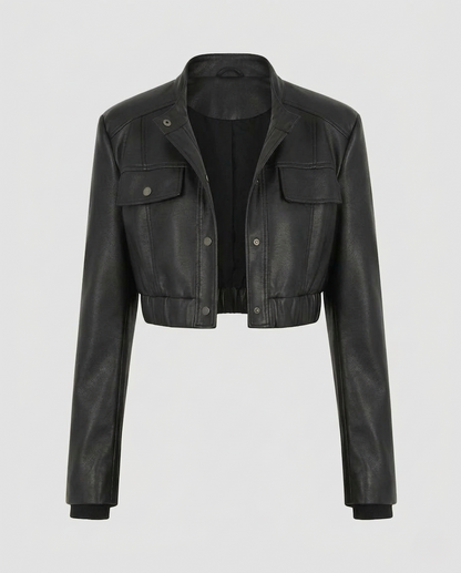Damen Bikerjacke Kunstleder Schulterpolster