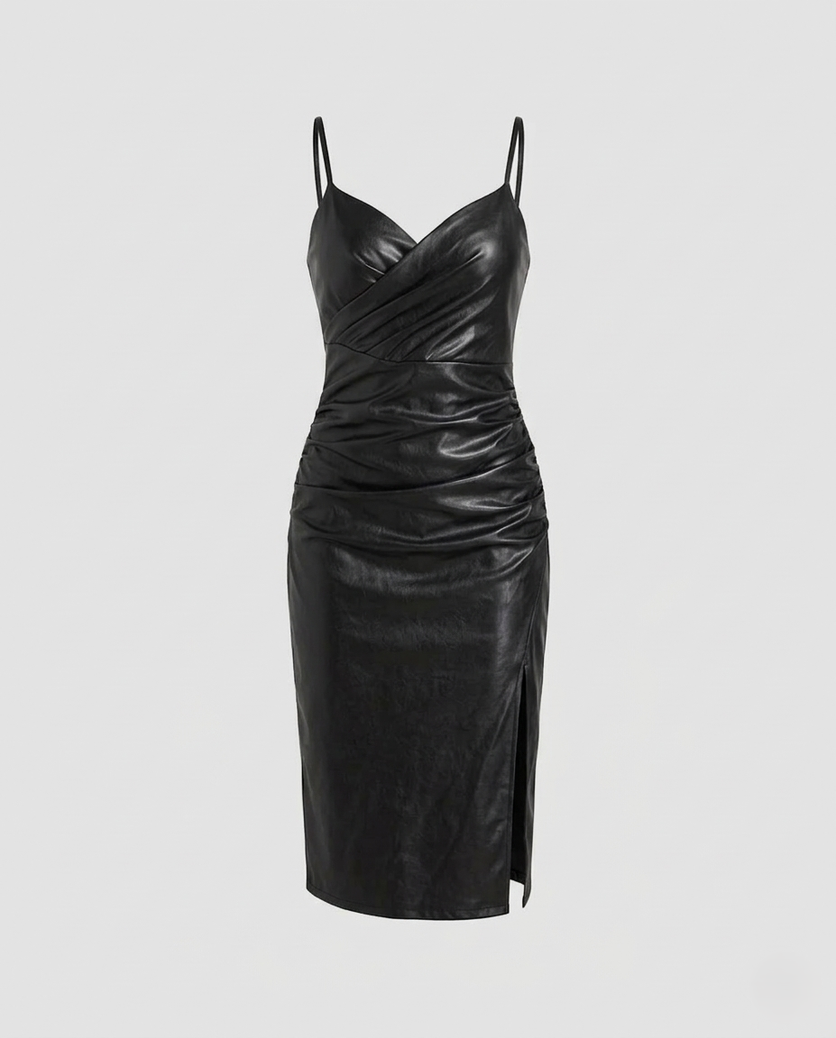 Damen Lederkleid Figurbetont