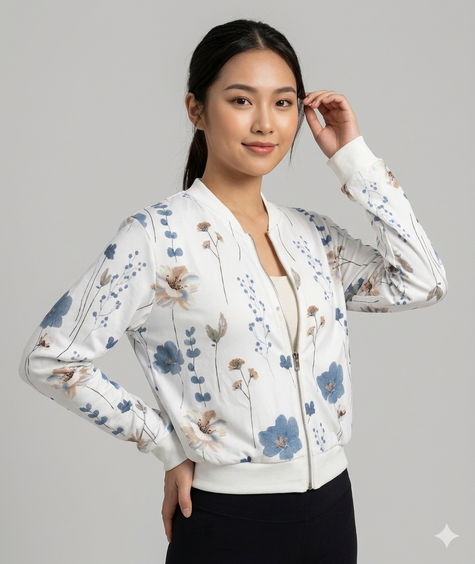 Damen Bomberjacke Florales Design Elastisch Norvielle