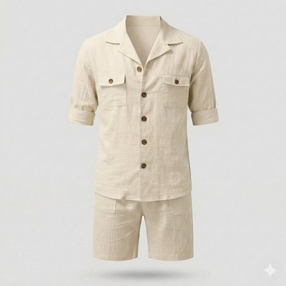 Herren Leinenanzug Modischer Schnitt Elegant Beige