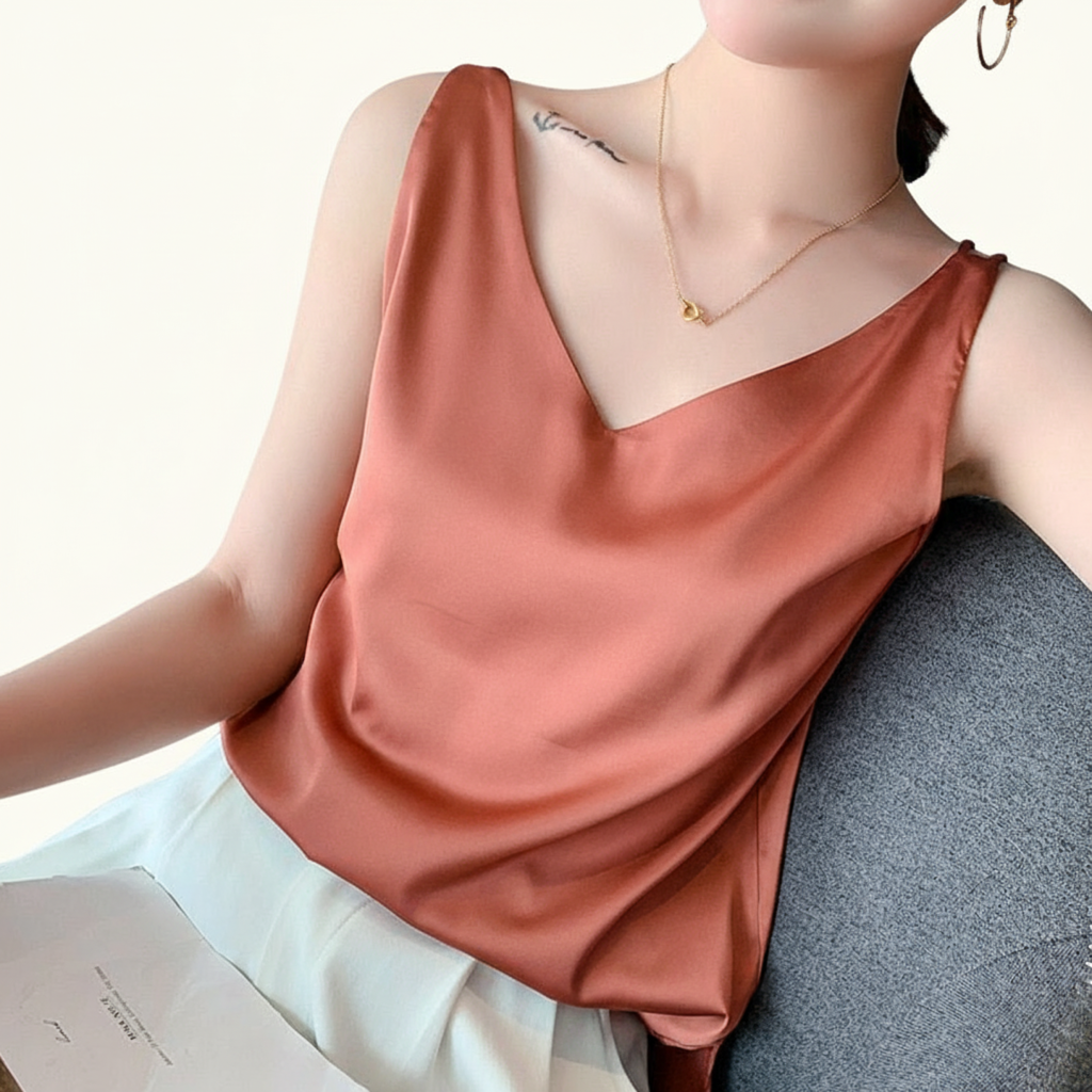 Damen Ärmelloses Tanktop V-Ausschnitt Glänzend