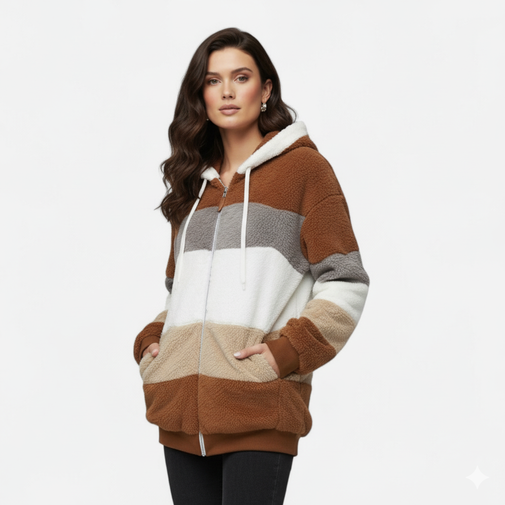 Triswina Damen Oversized Jacke mit Kapuze Gestreift - Norvielle
