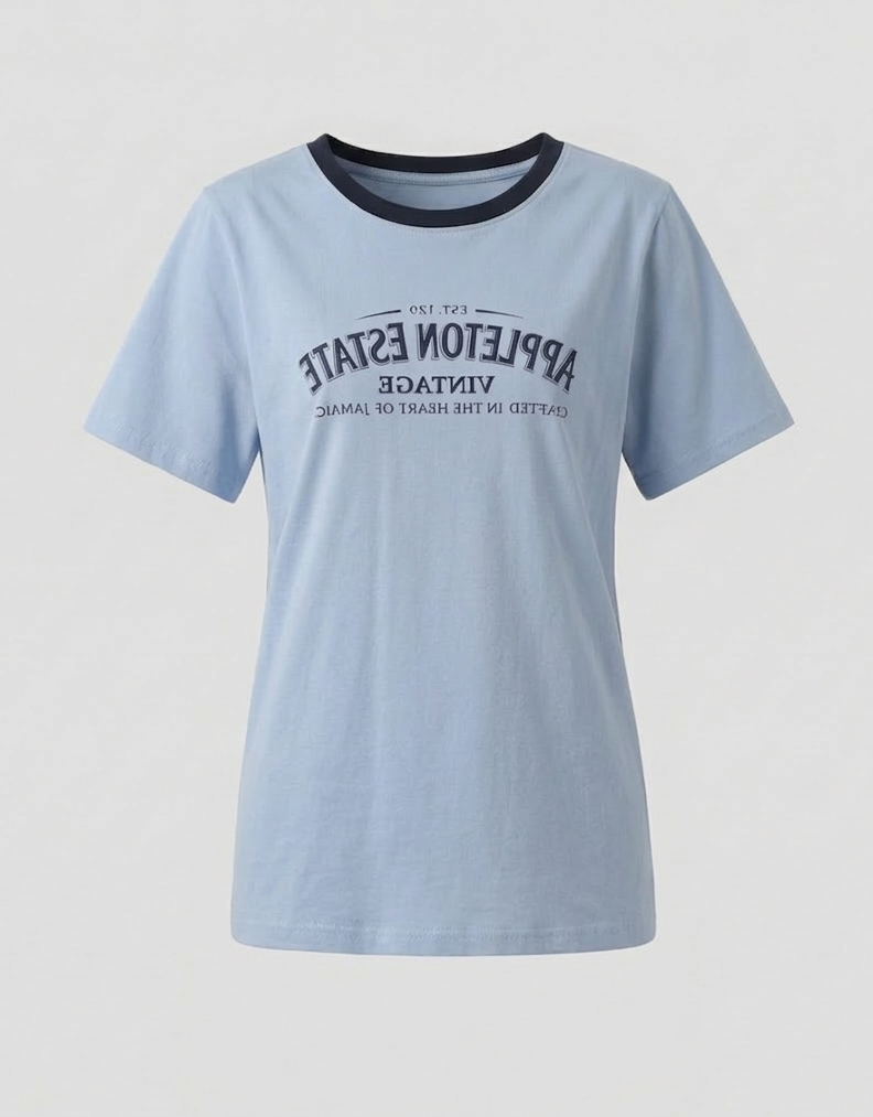 Damen T-Shirt mit Kontrastkragen und Print