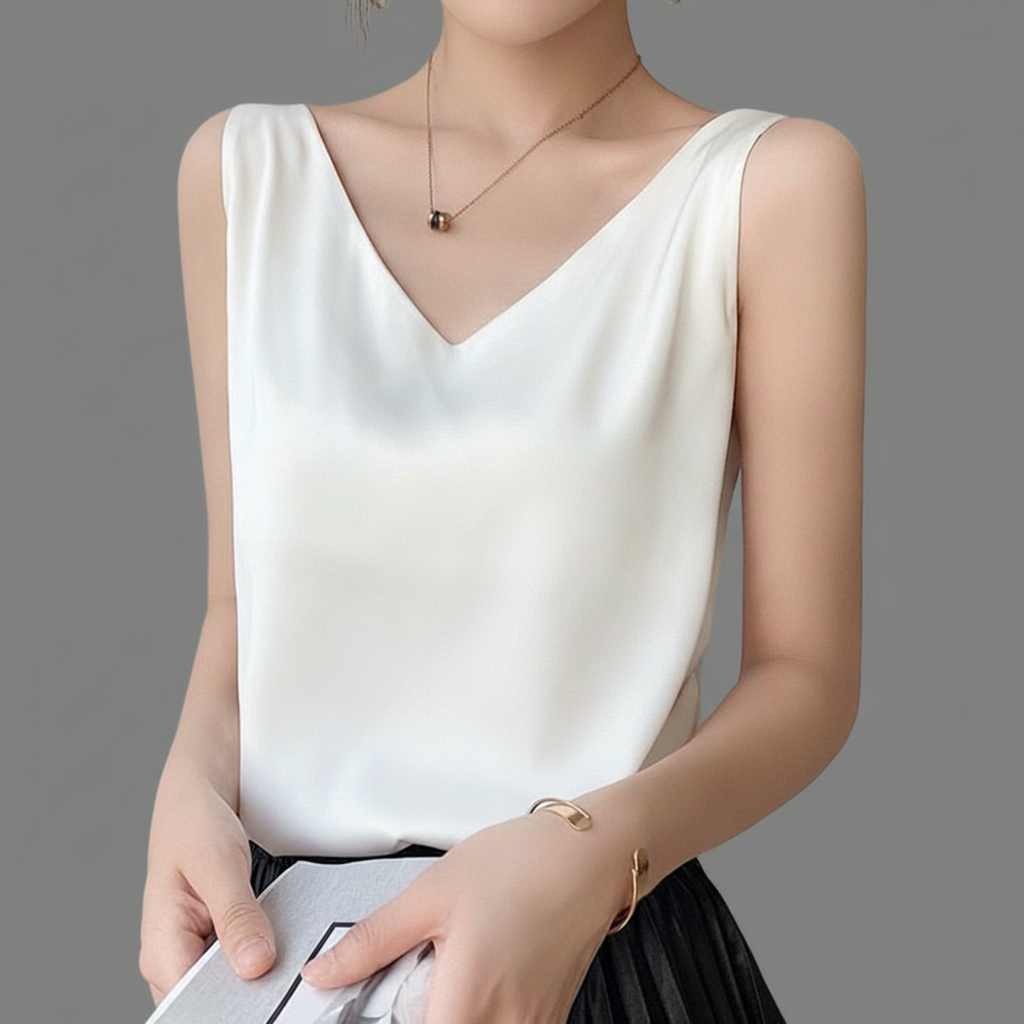 Damen Ärmelloses Tanktop V-Ausschnitt Glänzend
