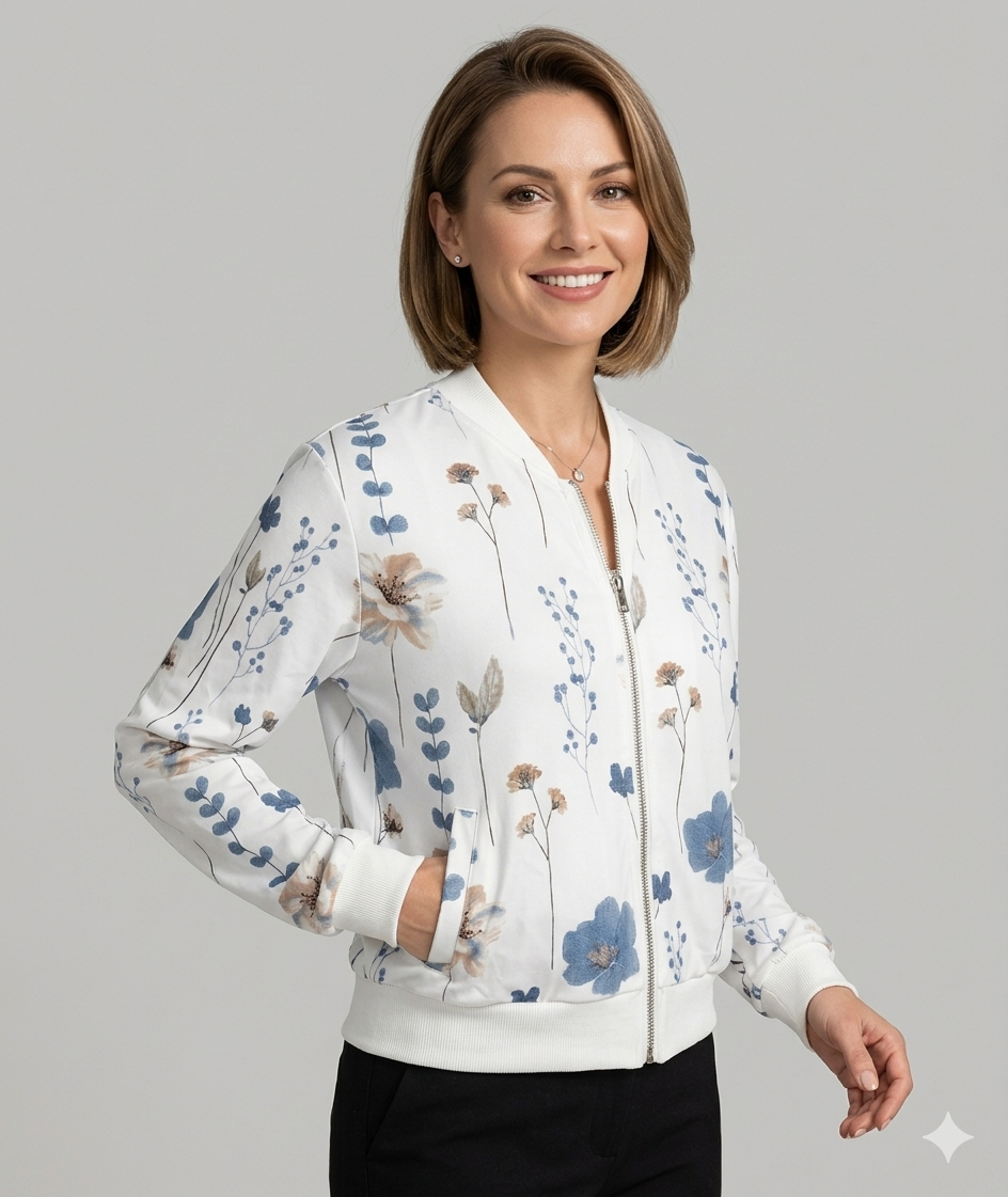 Damen Bomberjacke Florales Design Elastisch Norvielle