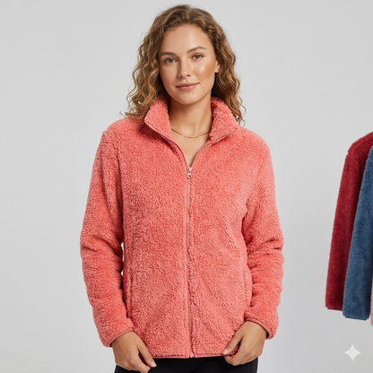 Damen Fleecejacke Flauschig Hochkragen Seitentaschen Norvielle