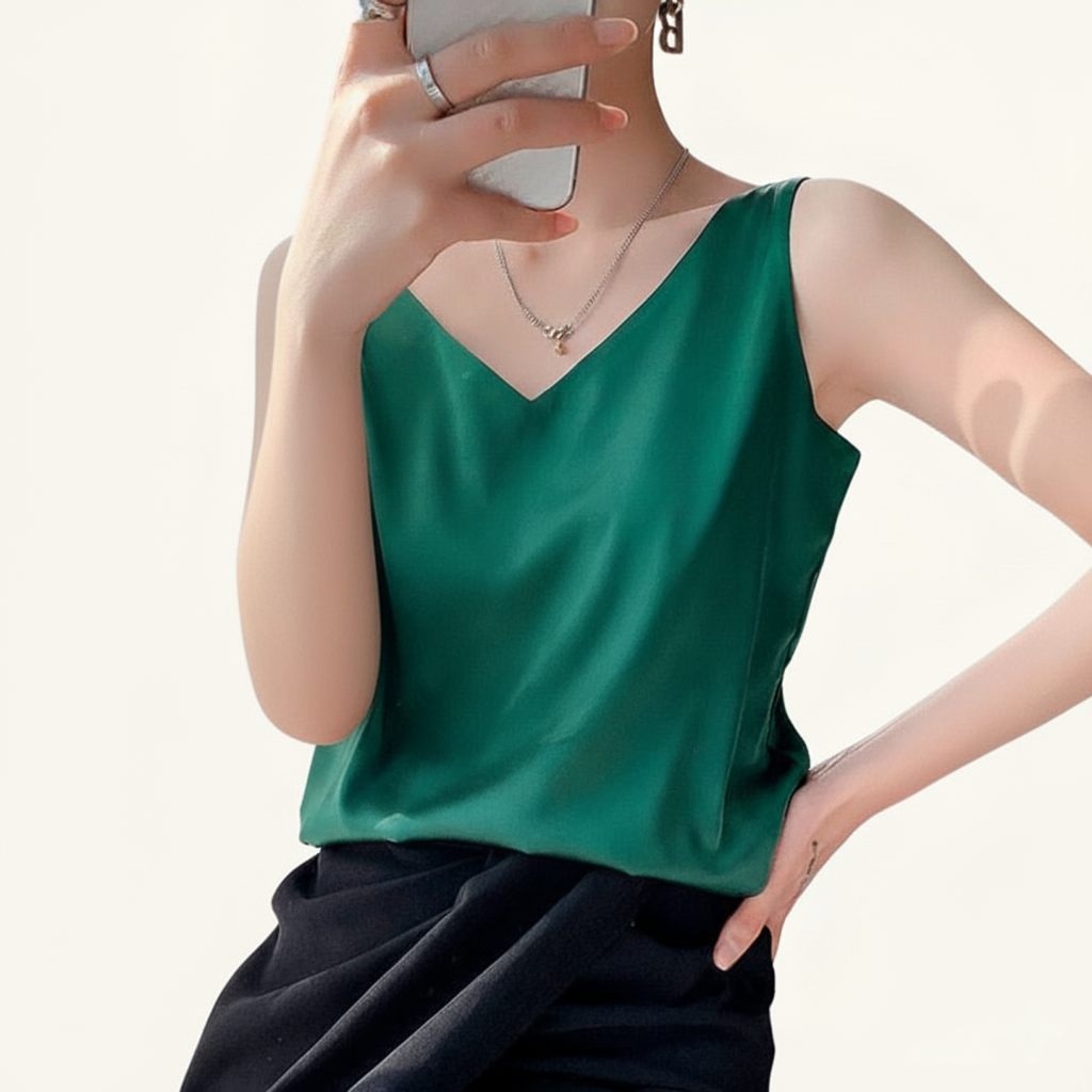 Damen Ärmelloses Tanktop V-Ausschnitt Glänzend