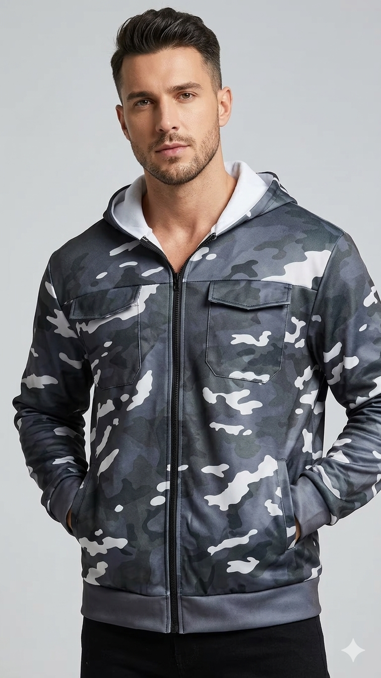 Norvielle Herren Camouflage Cargojacke Kapuze