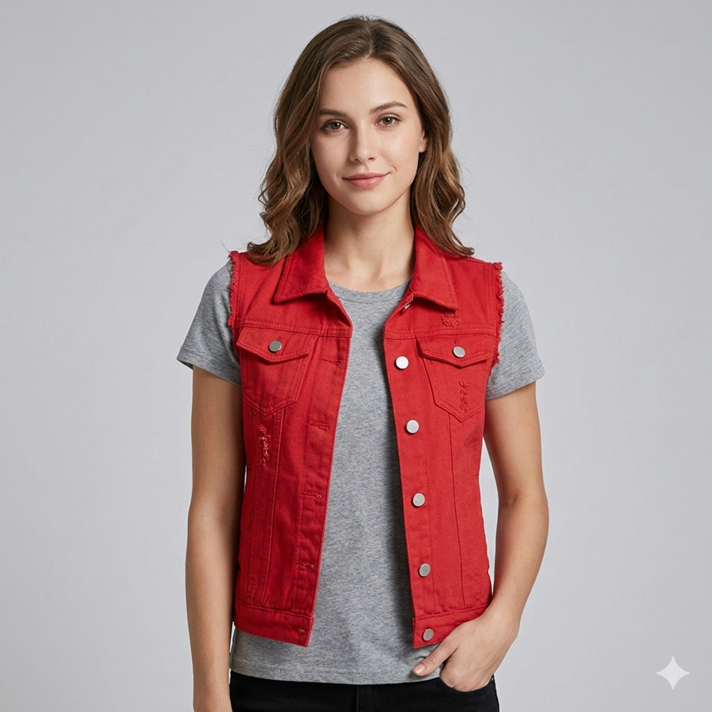 Damen Jeansweste Lässig Mit Taschen