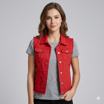 Damen Jeansweste Lässig Mit Taschen