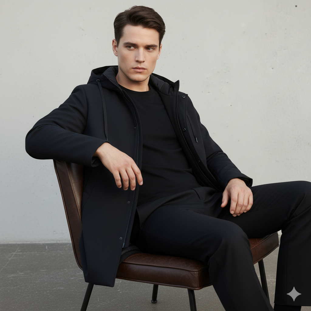 Herren Winterjacke Kapuze Reißverschluss Wind- Wasserdicht