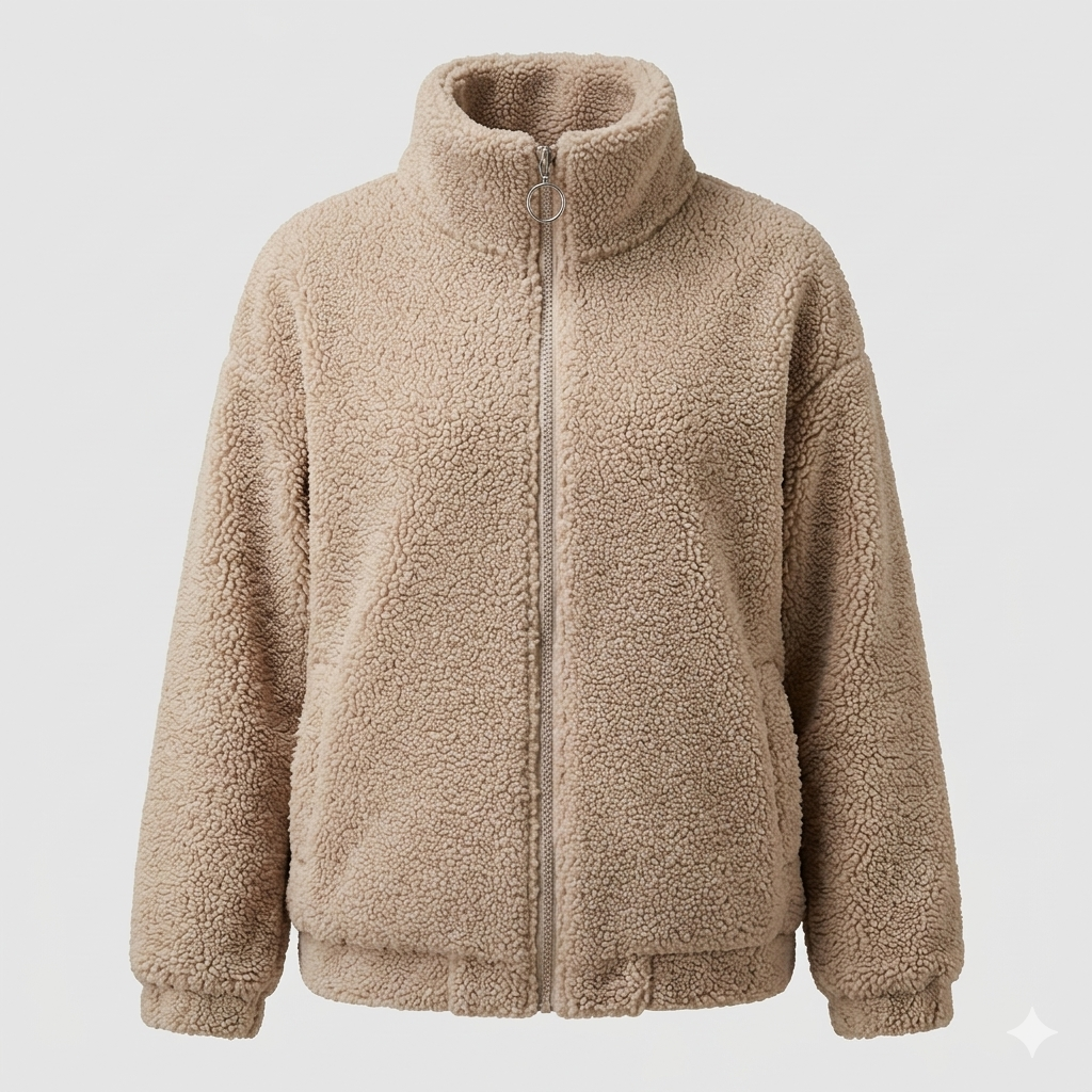 Damen Fleecejacke Flauschig Hochkragen Seitentaschen Norvielle