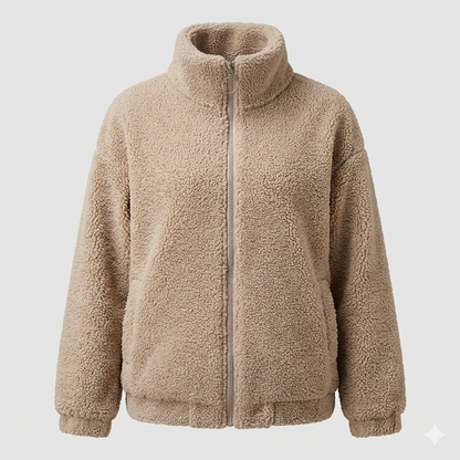 Damen Fleecejacke Flauschig Hochkragen Seitentaschen Norvielle
