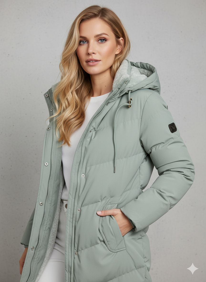 Damen Steppmantel Fleece Kapuze Reißverschluss