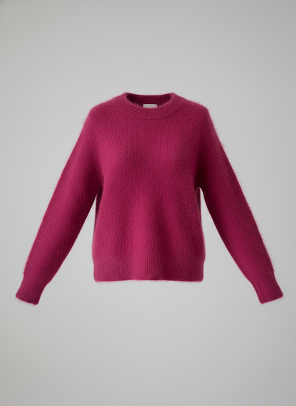 Damen Oversized Pullover Flauschig Langärmlig Rundhals Schwarz - Norvielle