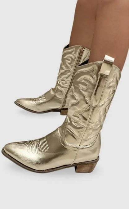 Elegante Damen Cowboy-Stiefel Metall Dekoration