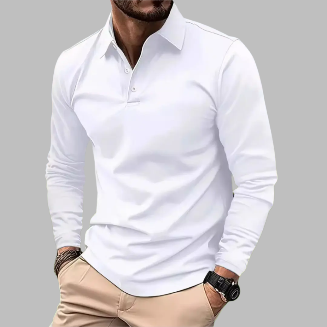 Herren Langarm Poloshirt Knopfleiste Blau - Norvielle