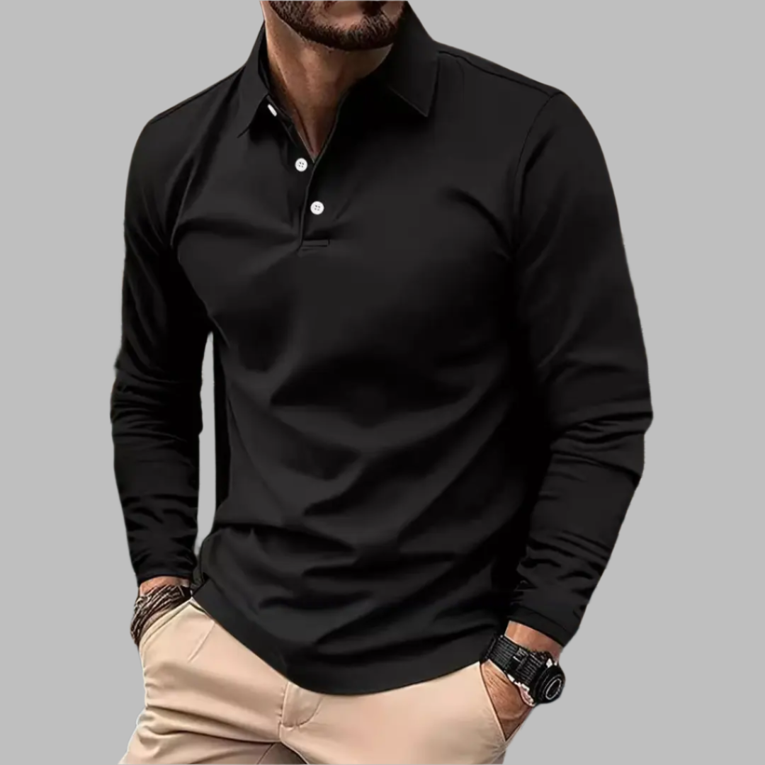 Herren Langarm Poloshirt Knopfleiste