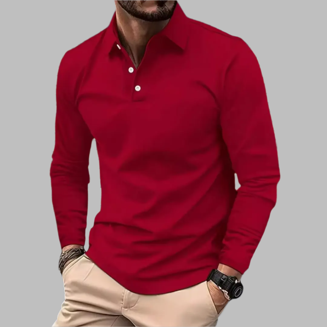 Herren Langarm Poloshirt Knopfleiste