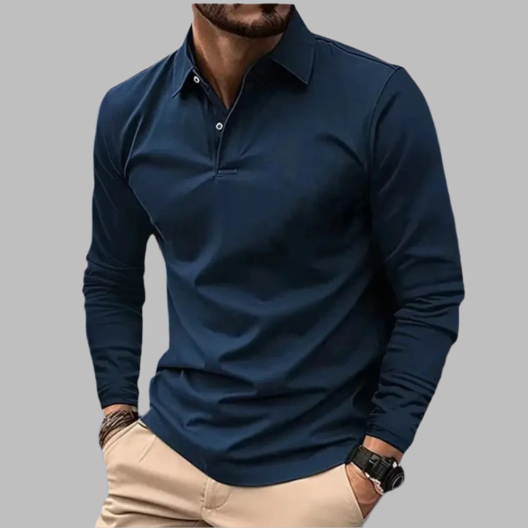 Herren Langarm Poloshirt Knopfleiste