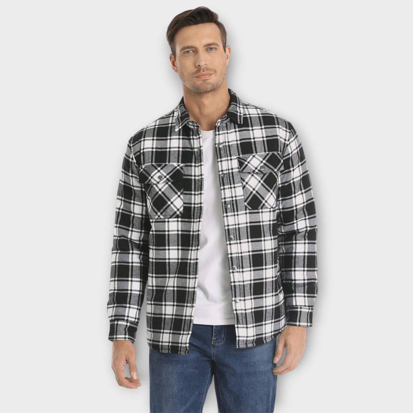 Herren Flanelljacke Gepolstert Leicht Warm Beige