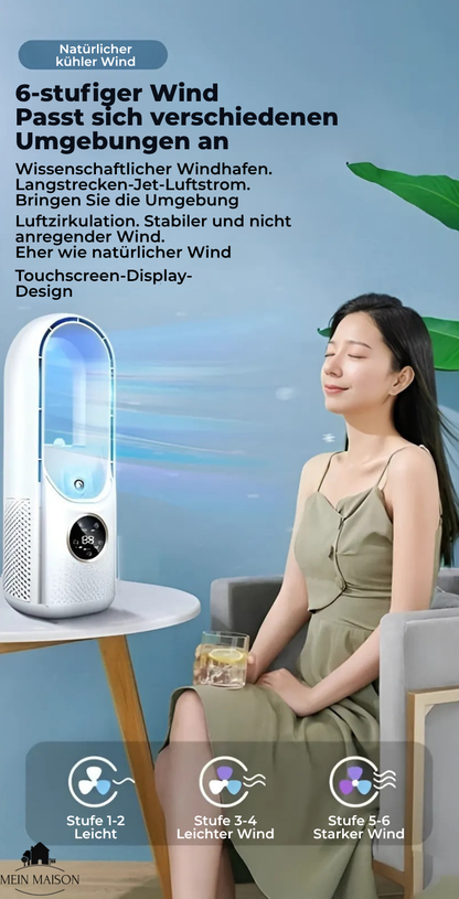 Airevo Luftkühler Bladeless USB Ventilator Leise 6 Geschwindigkeiten