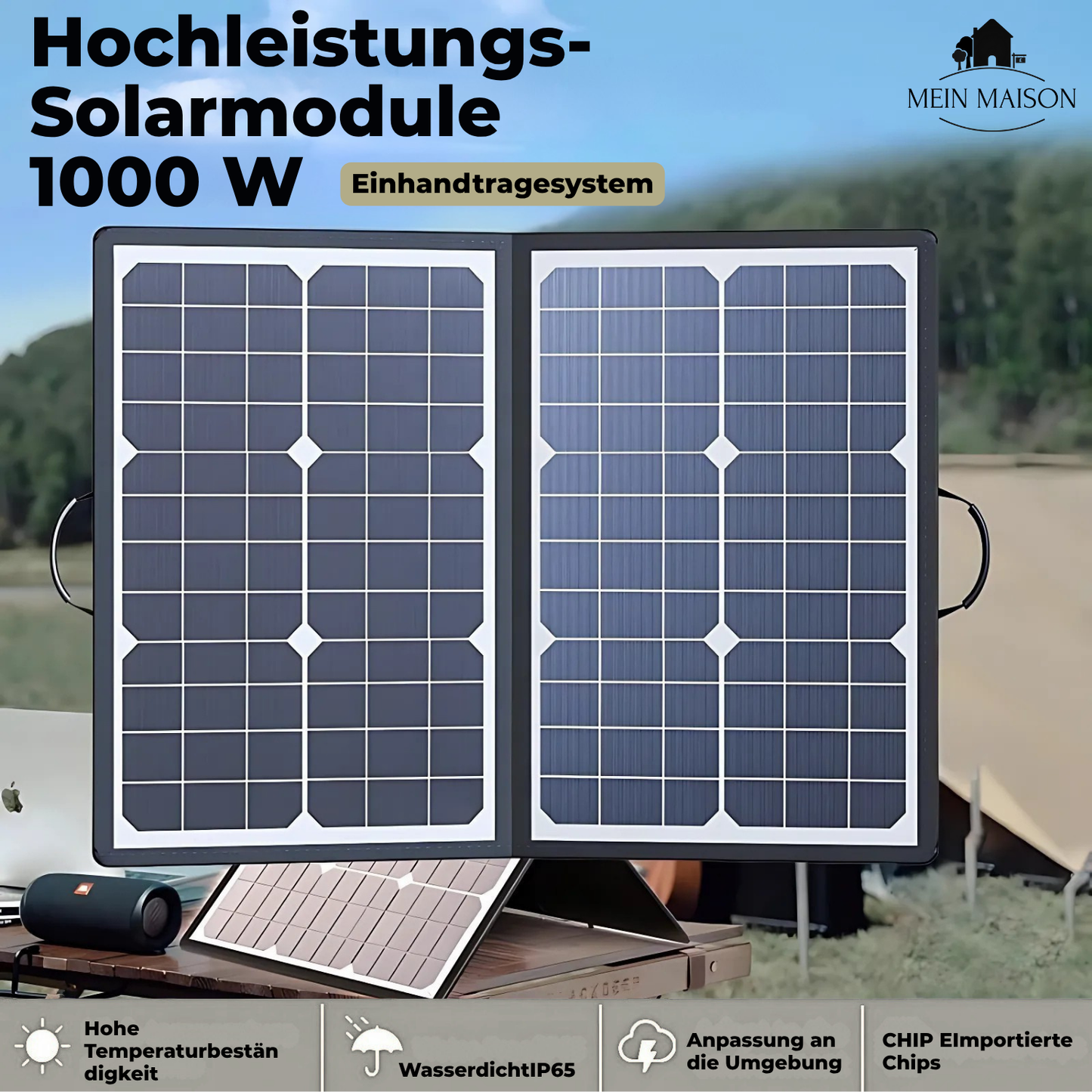 SolaraX Faltbares Solarpanel 1000W für Camping und Auto