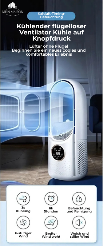 Airevo Luftkühler Bladeless USB Ventilator Leise 6 Geschwindigkeiten