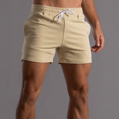 Herren Shorts Gestreift Baumwolle Beige