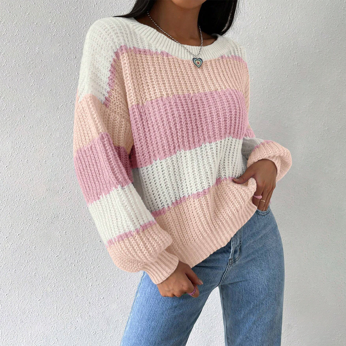 Damen Pullover Streifen Weich