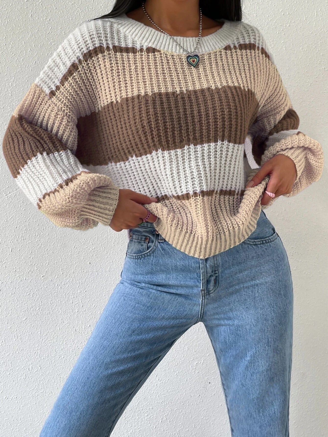 Damen Pullover Streifen Weich