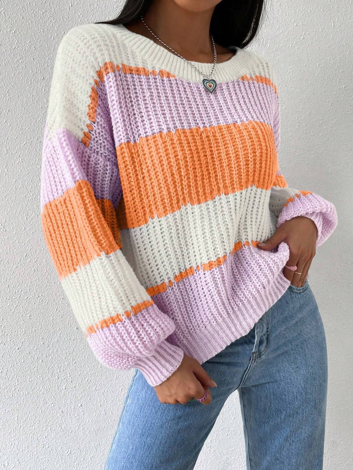 Damen Pullover Streifen Weich