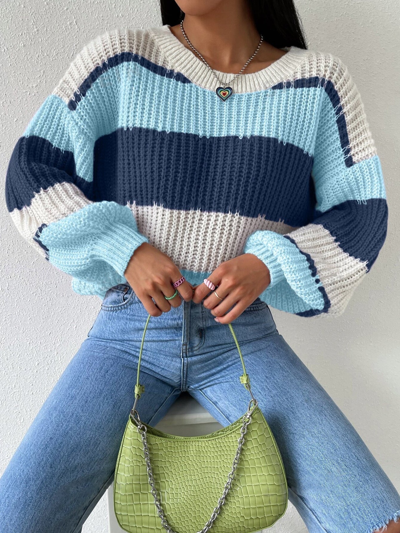 Damen Pullover Streifen Weich