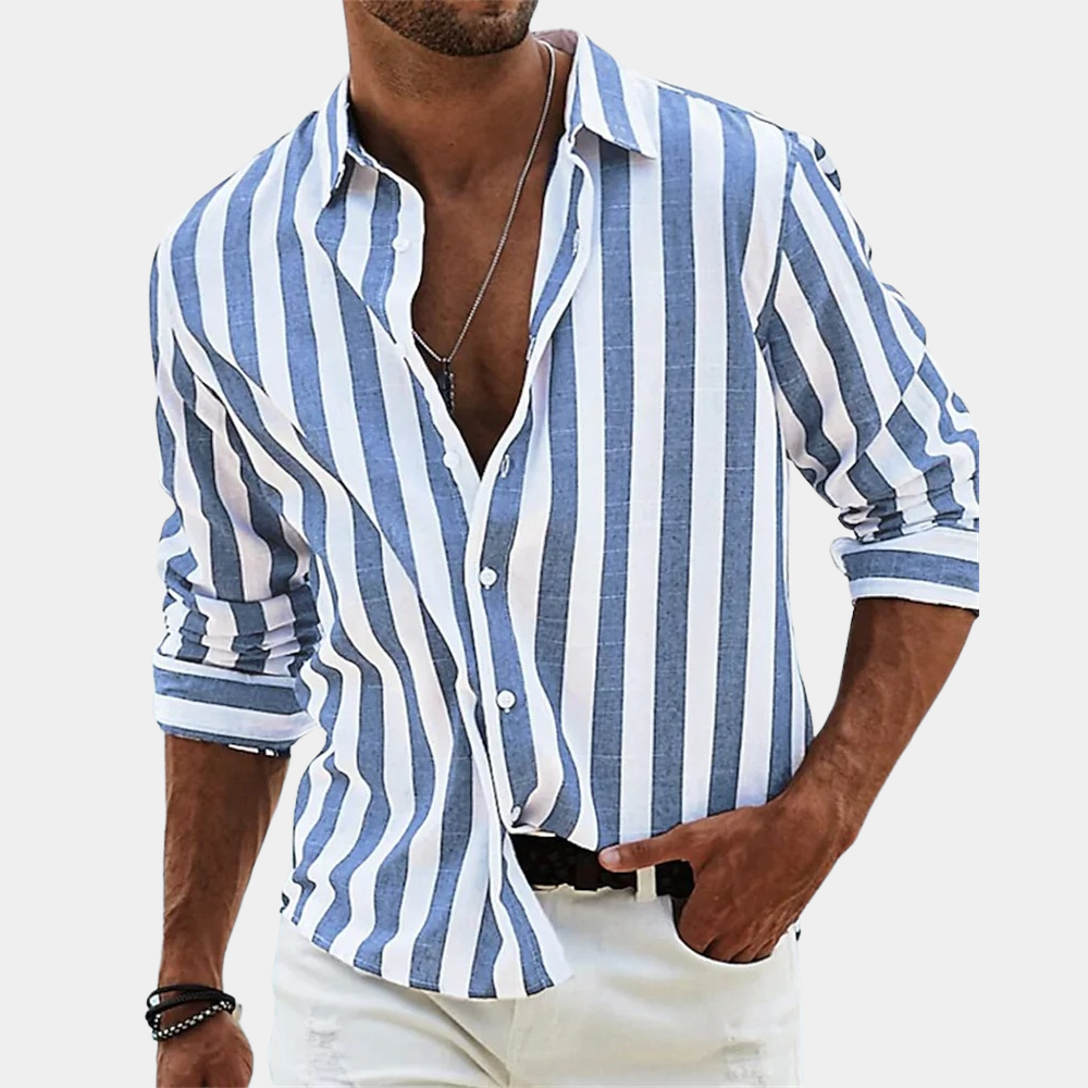 Herren Langarmhemd Gestreift Button-Oberteil Sommer - Norvielle