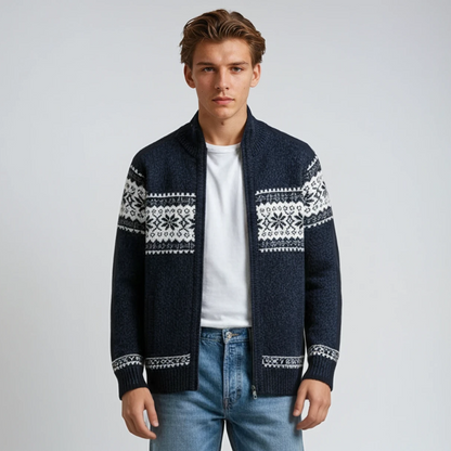 Herren Strickjacke Reißverschluss Winter Schneeflockenmuster - Norvielle
