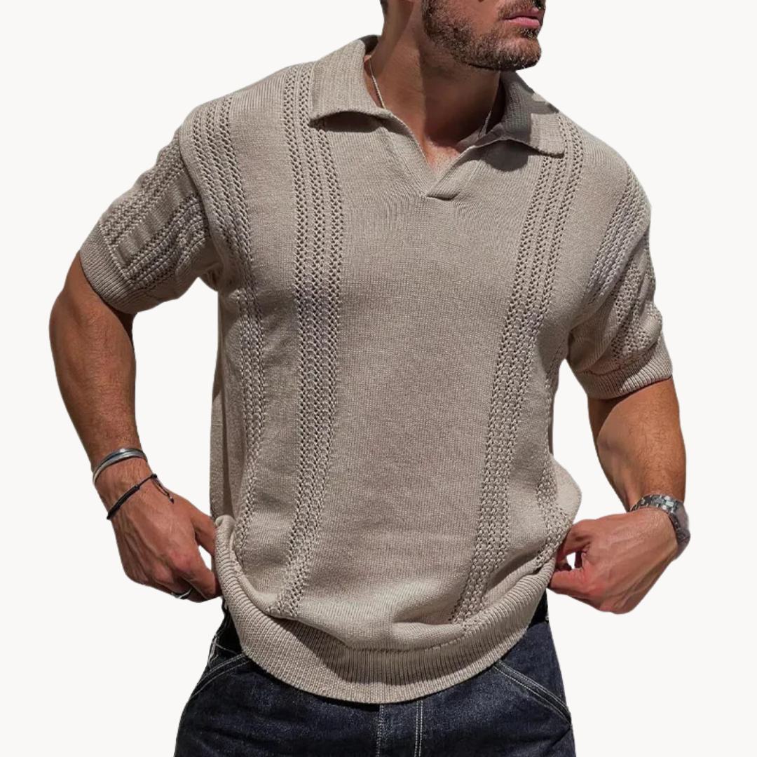 Kurzarm Polo-Shirt Gestrickt Knopflos Weiß - Norvielle