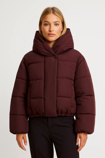Damen Kurzjacke Gesteppt Kapuze Elastischer Saum