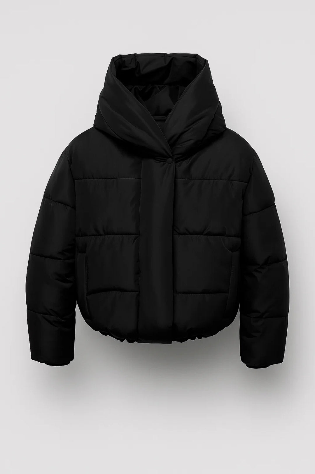 Damen Kurzjacke Gesteppt Kapuze Elastischer Saum