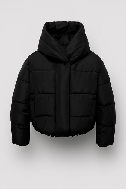Damen Kurzjacke Gesteppt Kapuze Elastischer Saum